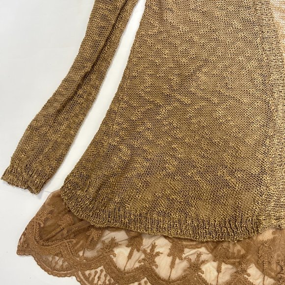 Umgee Womens L Cardigan Sweater Brown Long Sleeve Open Front Knit Layered Lace - Picture 7 of 15